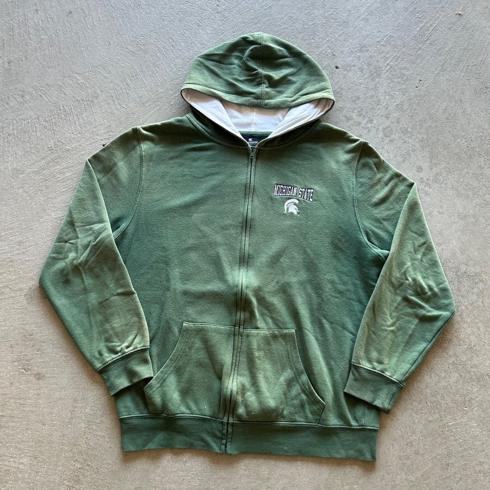 Vintage‎ Michigan State Sweatshirt Size XL Faded Green Full Zip Hoodie Spartans